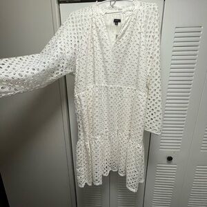J. Crew White Long Sleeve Eyelet Dress